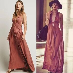 Free People Look into the Sun Terracotta Dusty Pink Backless Maxi Dress